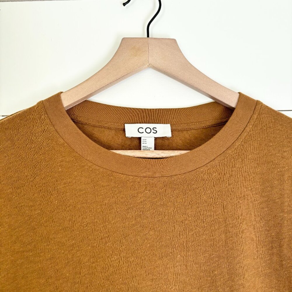 COS olive cotton/linen blend long t-shirt dress with slits on bottom - Picture 4 of 6